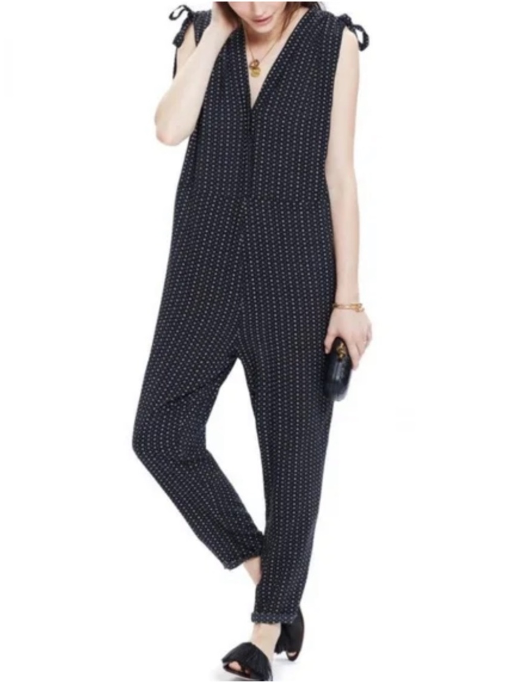 Hatch Twilight Maternity Batik Floral Printed Sleeveless Jumpsuit Black Large